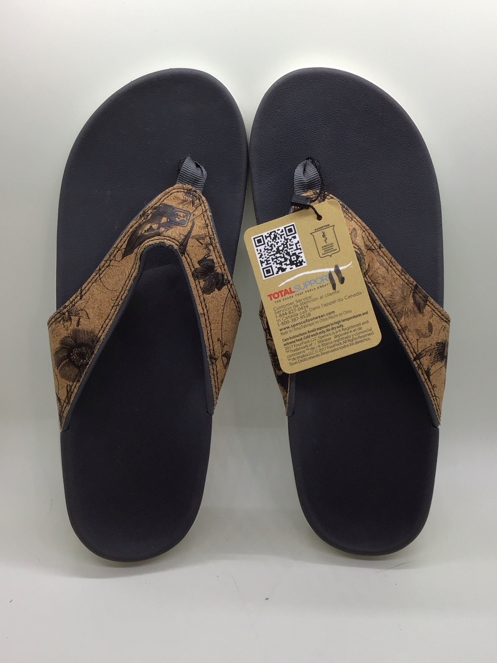 Women’s Black Sandal Flip-Flops with Brown Floral Straps - Picture 1 of 4